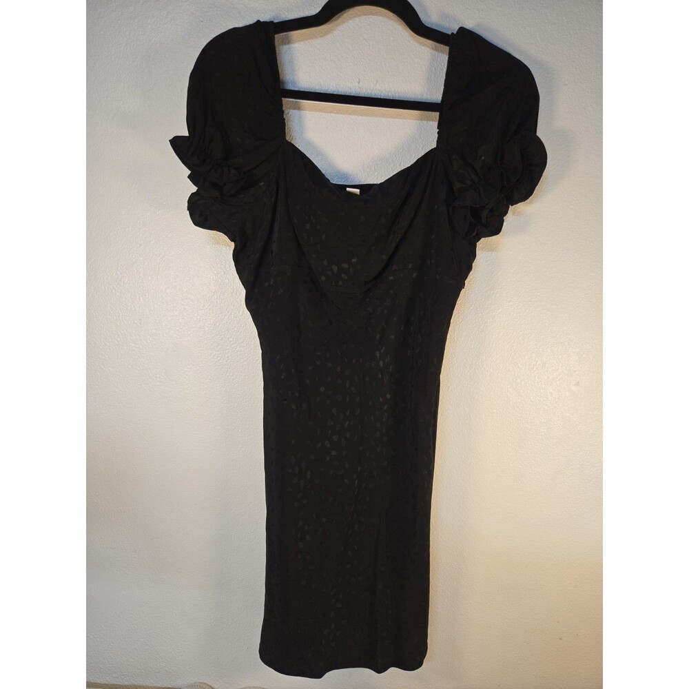 Topshop Petite Black Polka Dot Satin Jacquard Milkmaid Mini Dress US 6 Petite